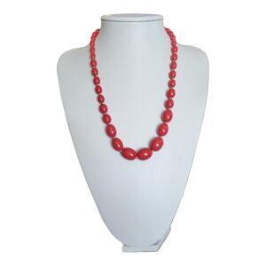 Vintage Red Oblong Beads with Gold Spacers 24"